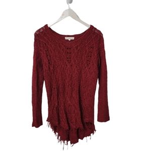 Altered State Oversized Raw Hem Sweater Maroon Color